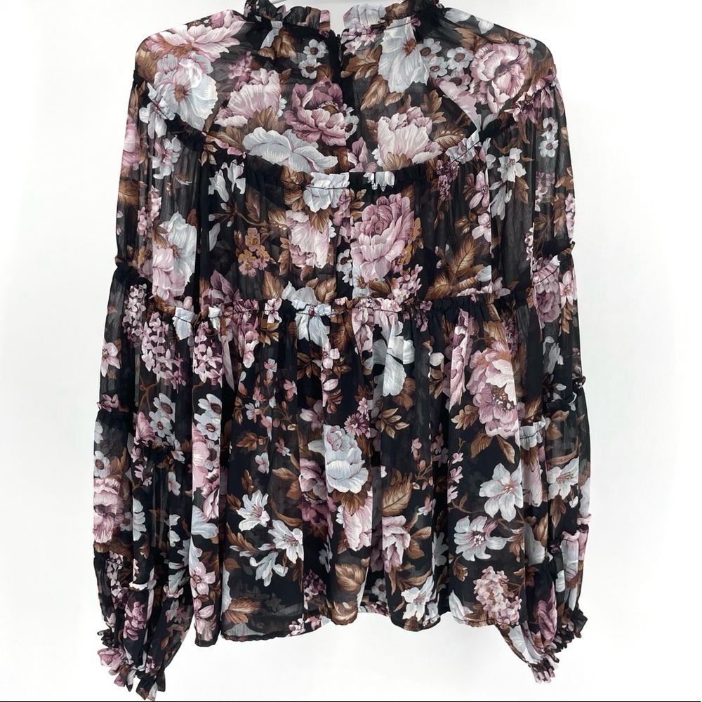 O.P.T NWT FLORAL HIGH NECK BLOUSE TOP EXTRA SMALL SMALL ANTHROPOLOGIE - Picture 2 of 6